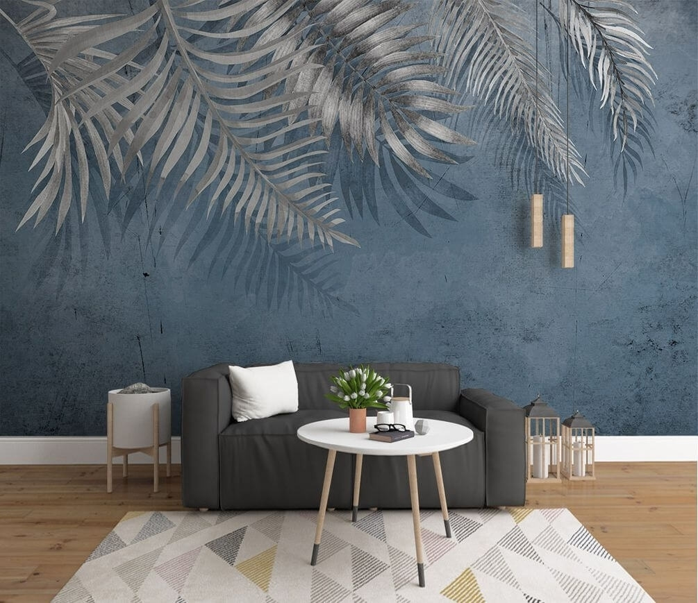 Palmas claras sobre azul — interior 1