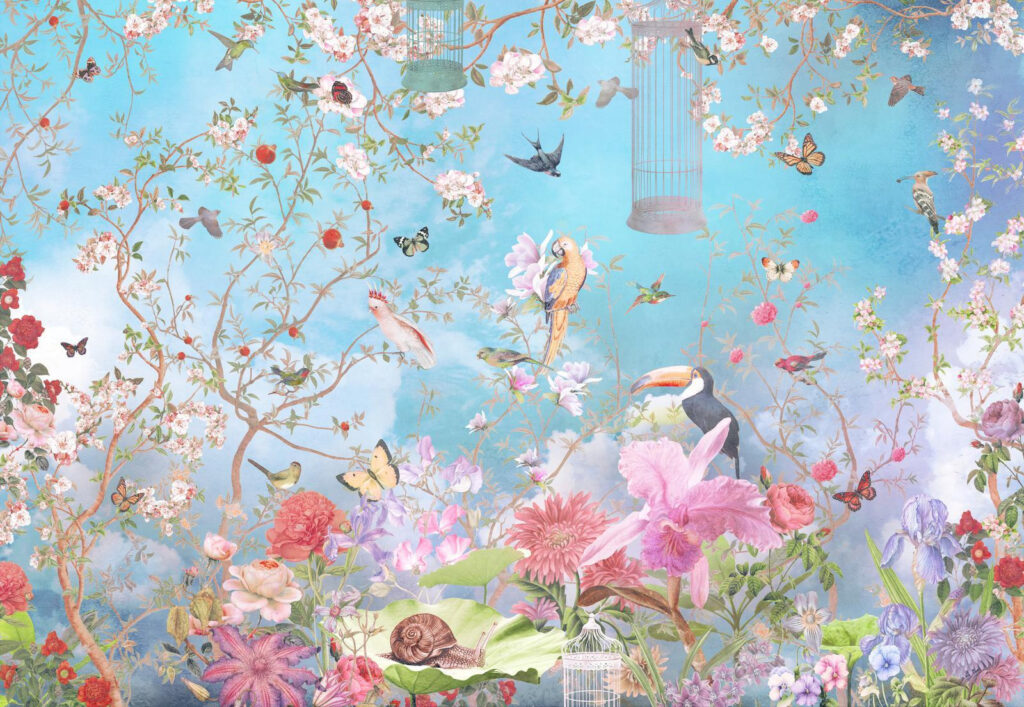 Flores y pájaros — diseño completo