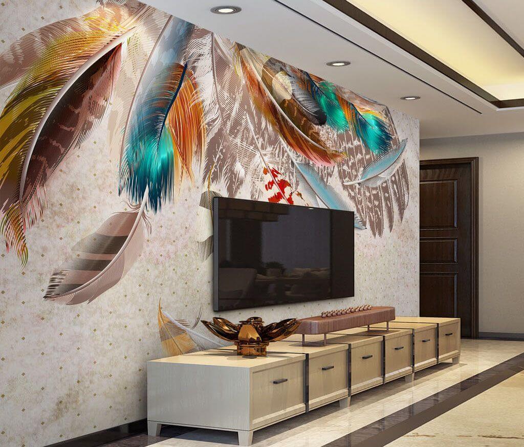Plumas colgantes de colores — interior 1