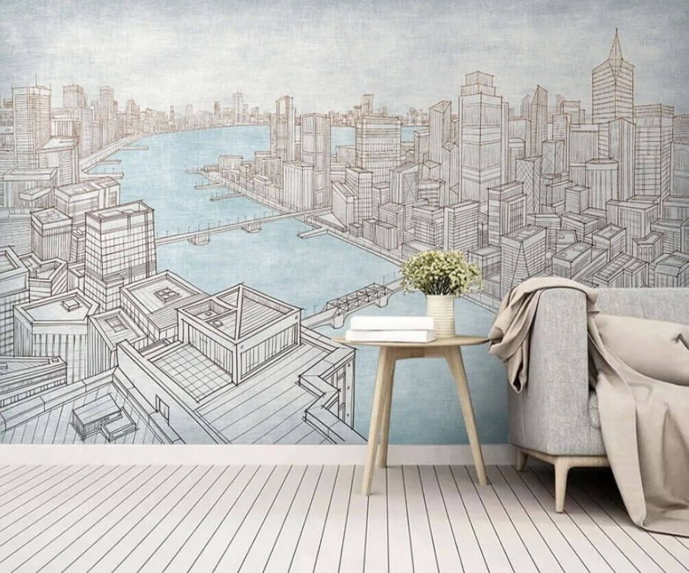 Ciudad junto al río en un interior