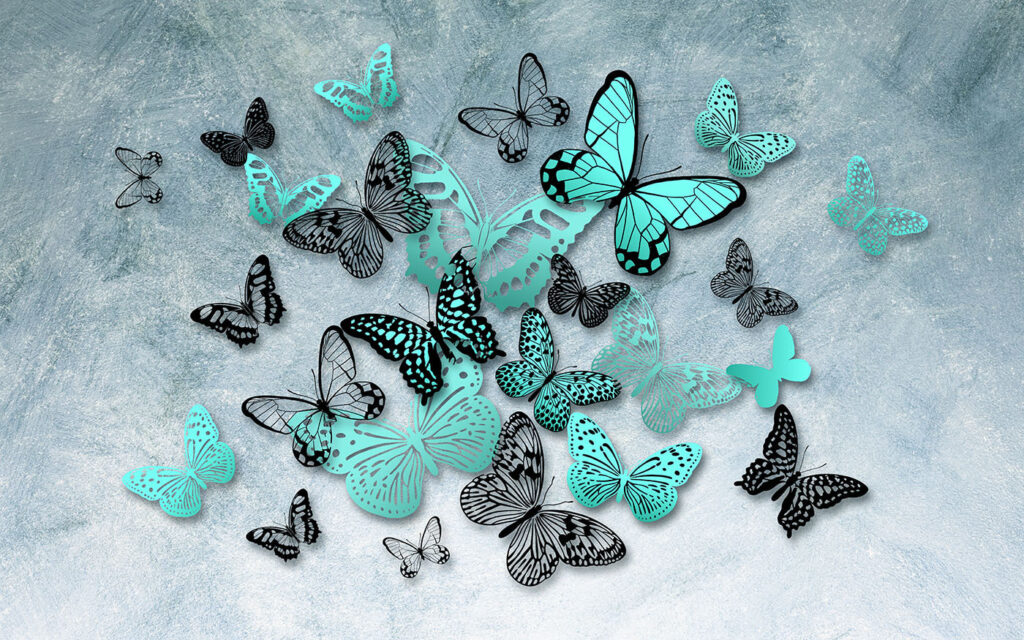 Mariposas turquesas en vuelo — diseño completo