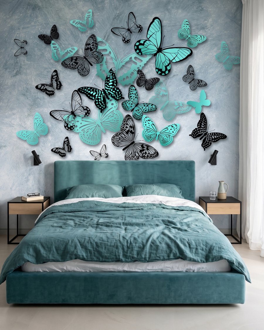 Mariposas turquesas en vuelo — interior 2