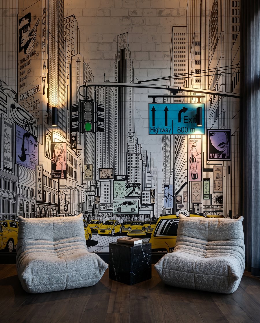 Taxis amarillos entre trazos — interior 3