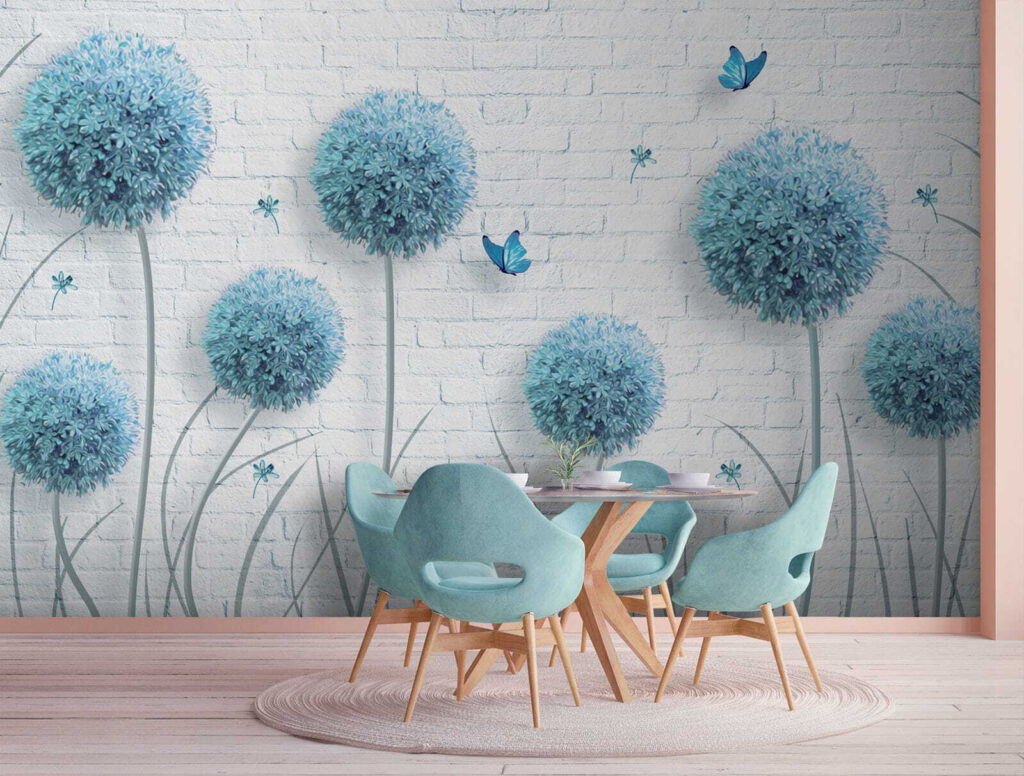Flores azules sobre ladrillo — interior 4