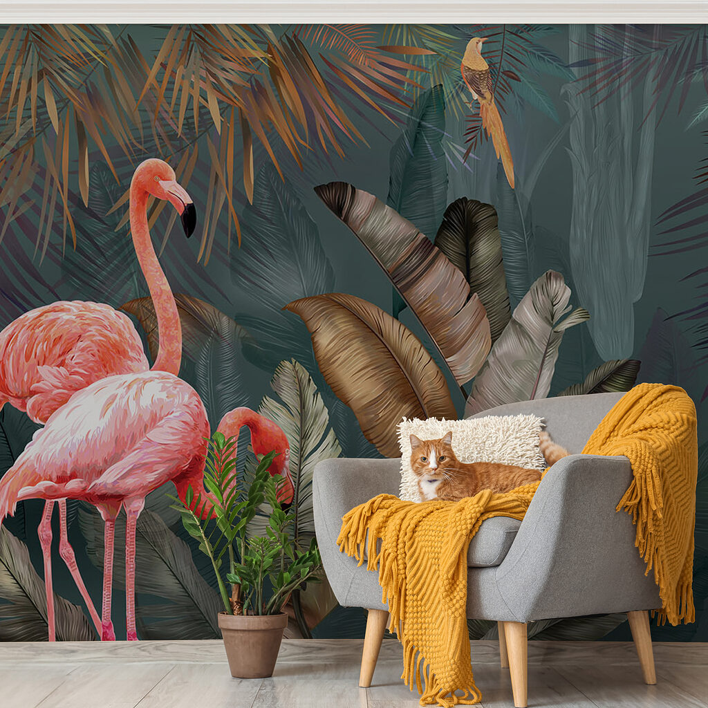 Flamencos entre hojas tropicales — interior 2
