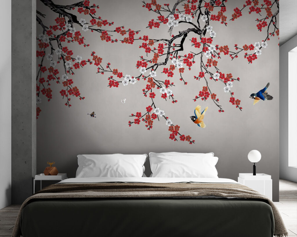 Pájaros entre flores rojas — interior 2