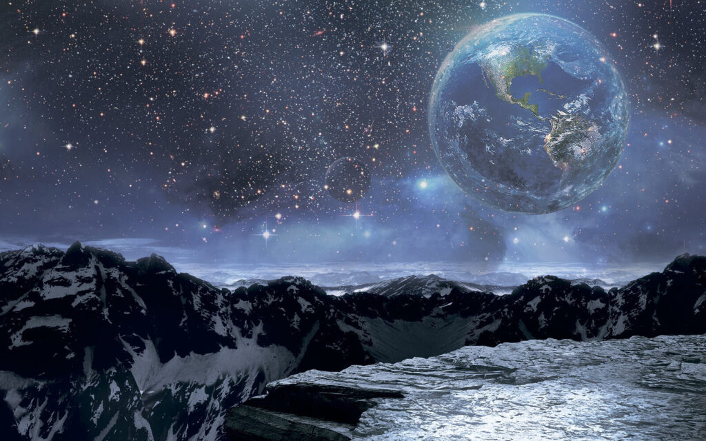 Tierra sobre montañas lunares — diseño completo