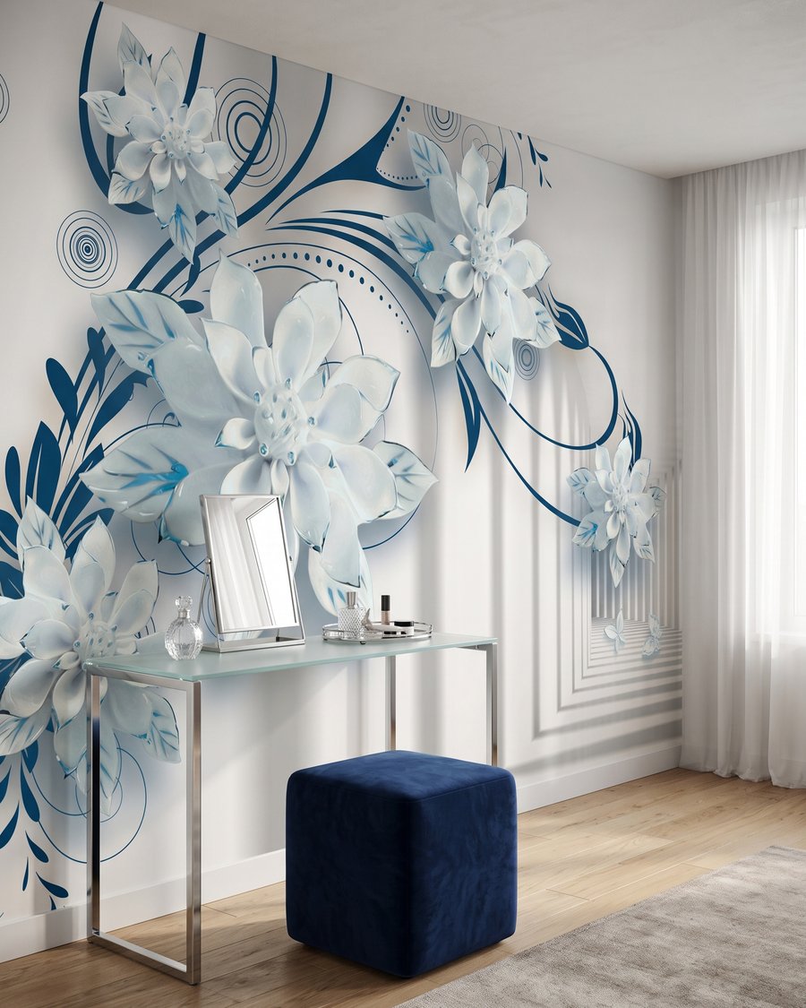 Flores junto a pasillos en un interior