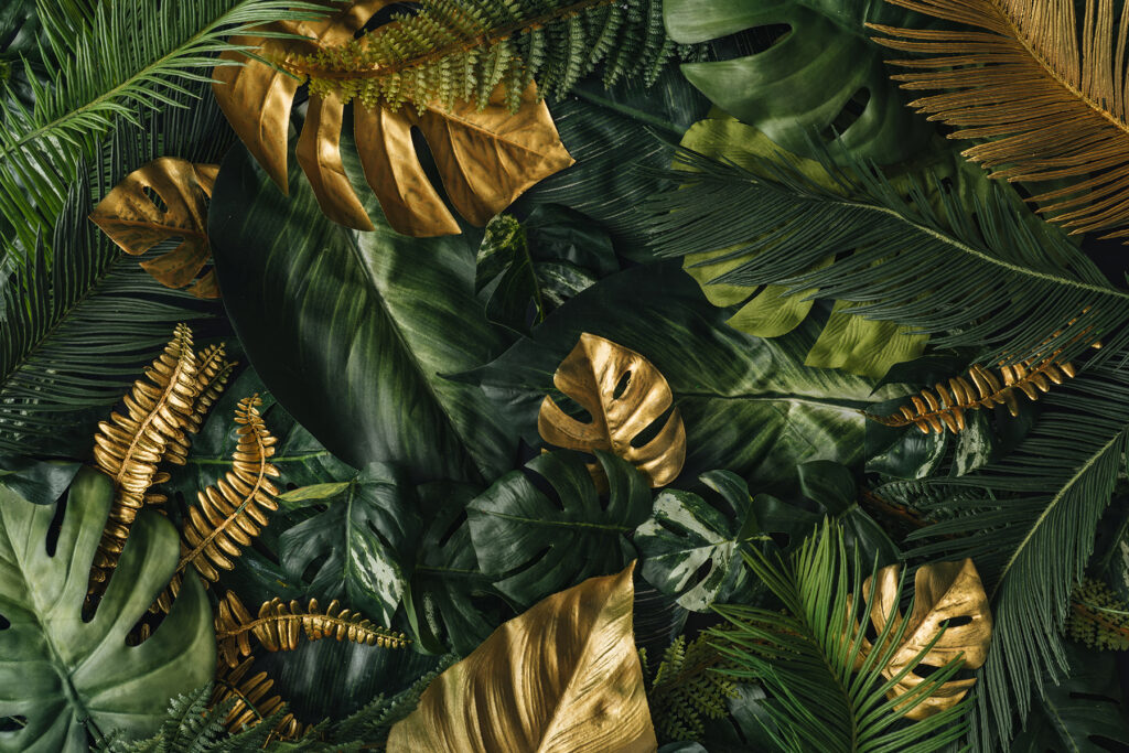 Hojas verdes y doradas — diseño completo