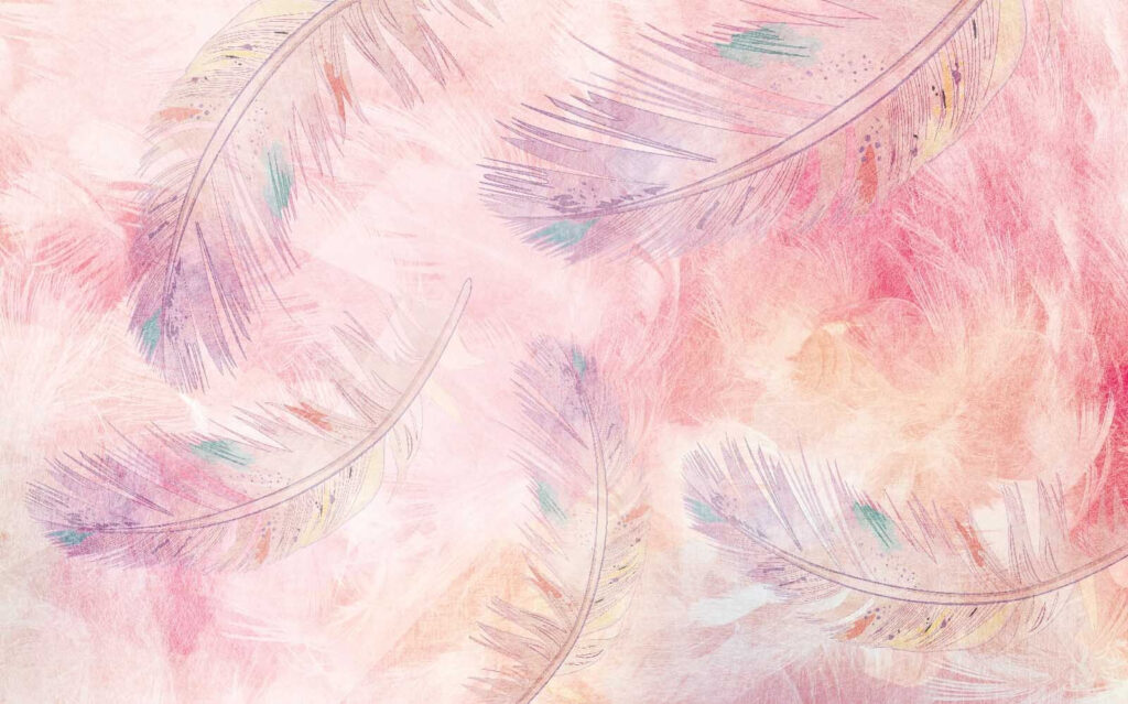 Plumas rosas sobre velos — diseño completo