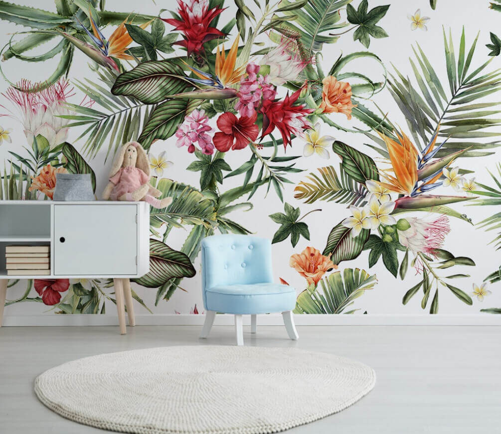 Jardín tropical sobre blanco — interior 1
