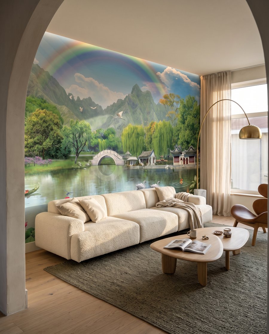 Arcoíris sobre el lago en un interior