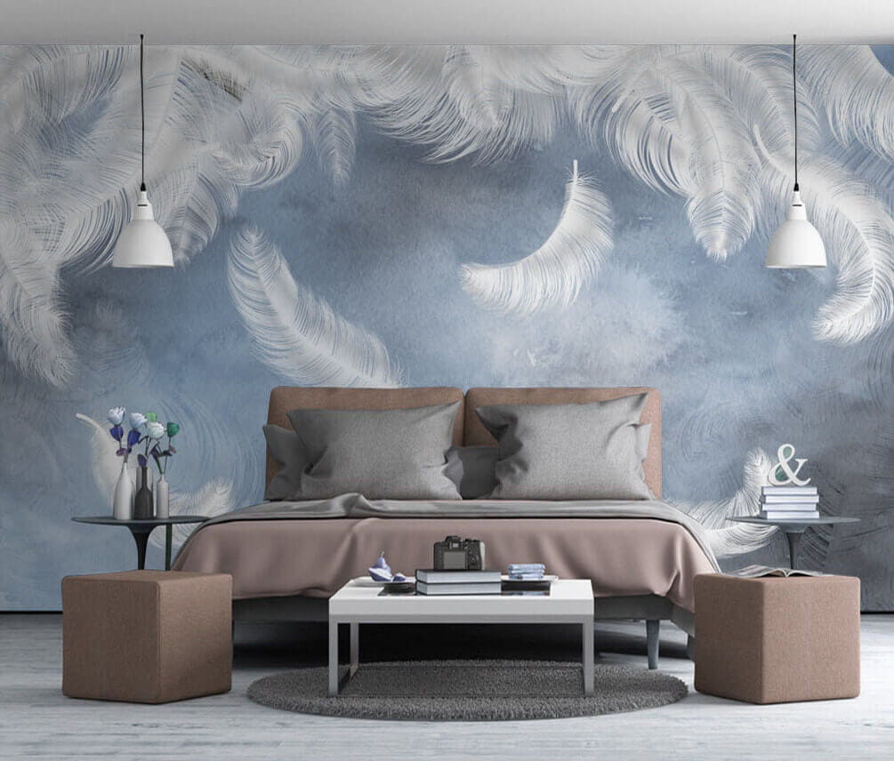 Plumas blancas sobre azul — interior 2
