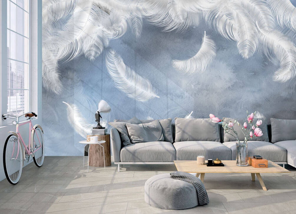 Plumas blancas sobre azul — interior 3
