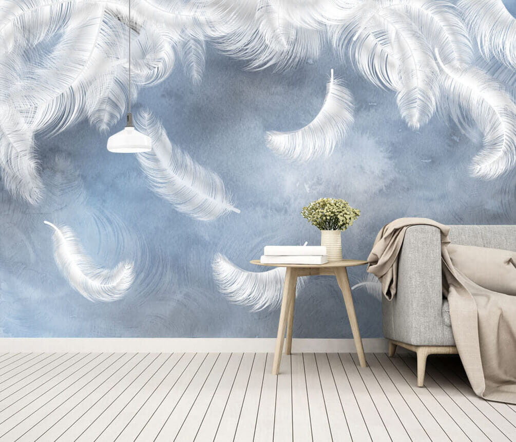Plumas blancas sobre azul — interior 1