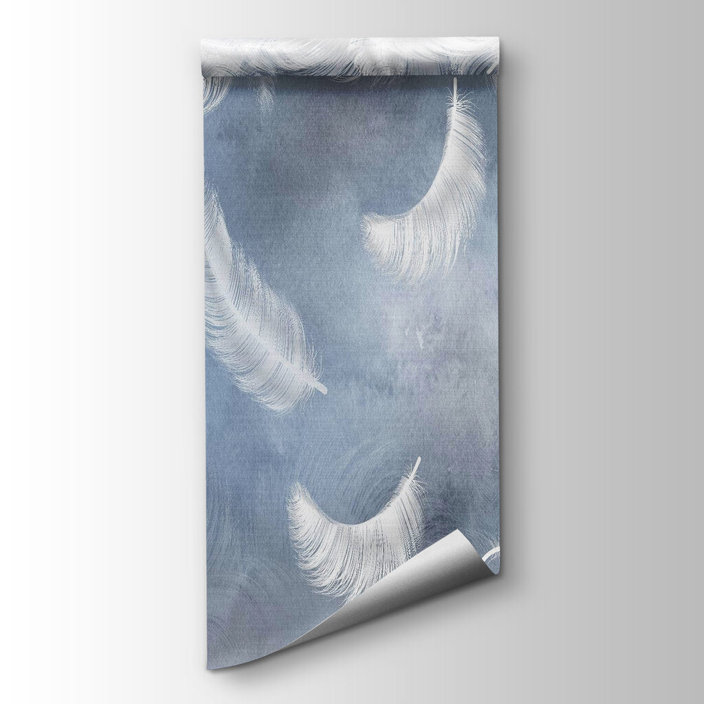Plumas blancas sobre azul — vista del producto