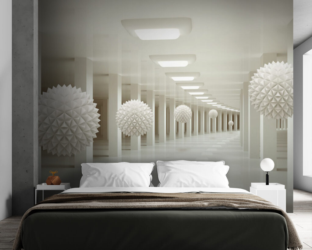 Esferas en pasillos blancos — interior 2