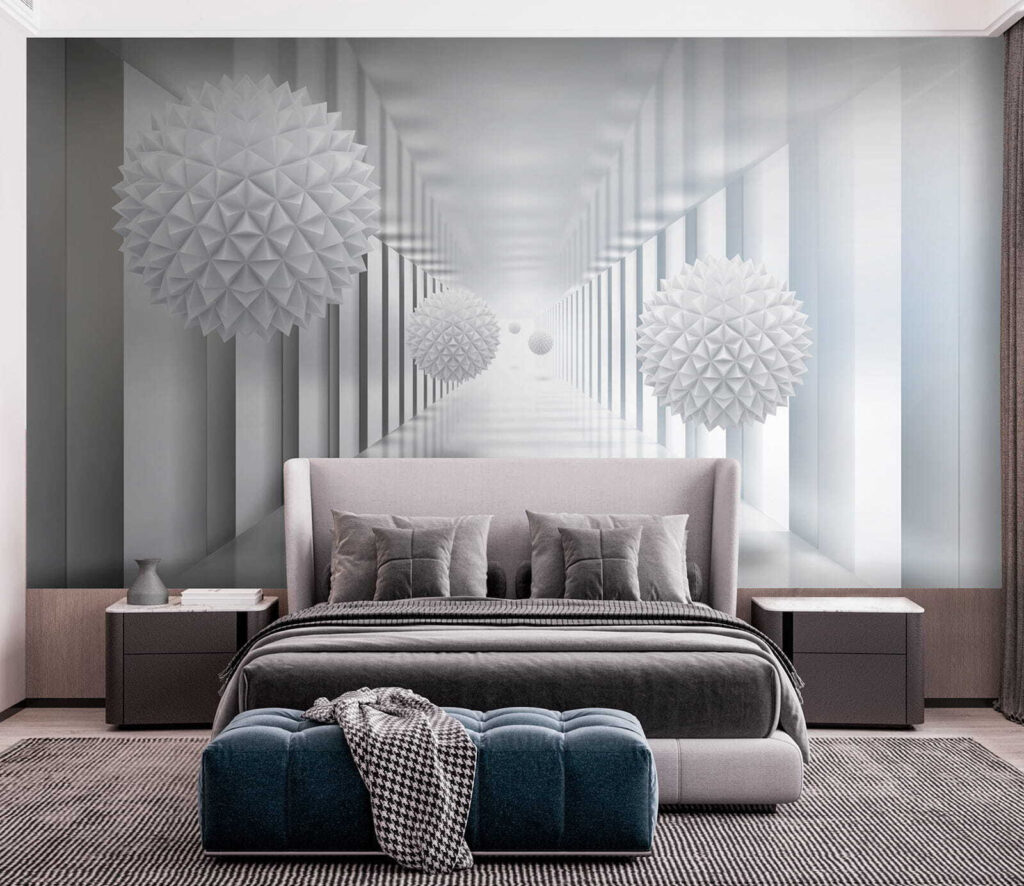 Esferas facetadas en pasillo — interior 5