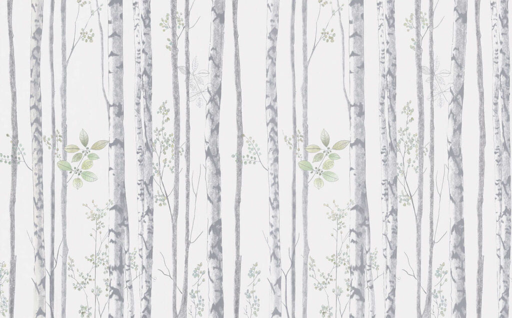 Árboles finos sobre blanco — diseño completo