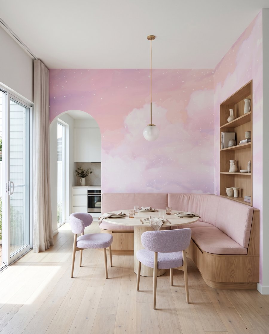 Nubes rosas en un interior
