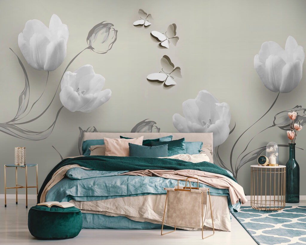 Tulipanes blancos y mariposas — interior 2