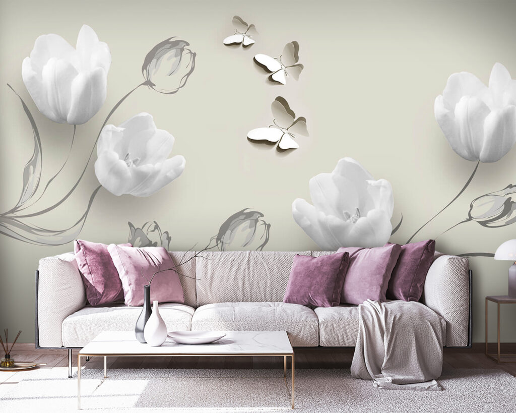 Tulipanes blancos y mariposas — interior 3