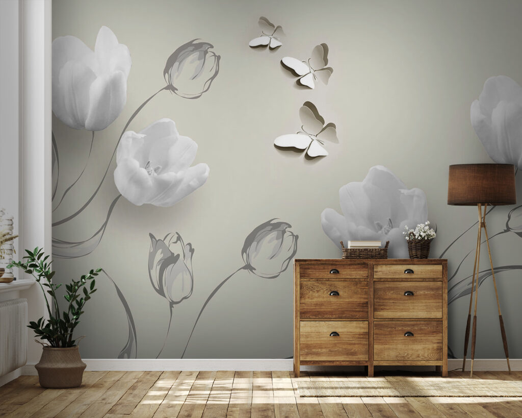 Tulipanes blancos y mariposas — interior 4