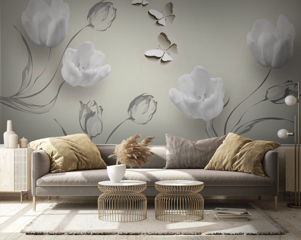 Tulipanes blancos y mariposas — interior 1
