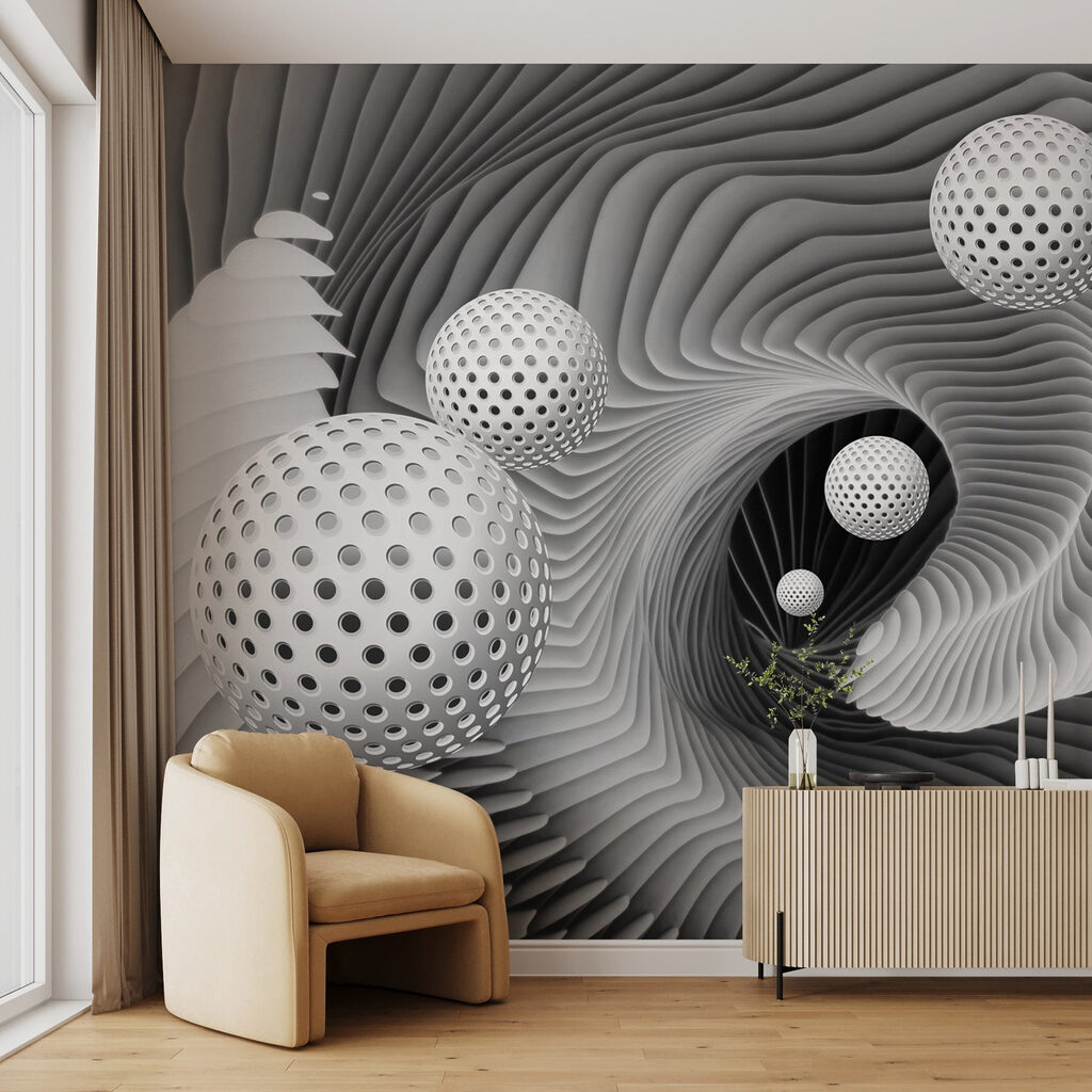 Esferas perforadas entre espirales — interior 6