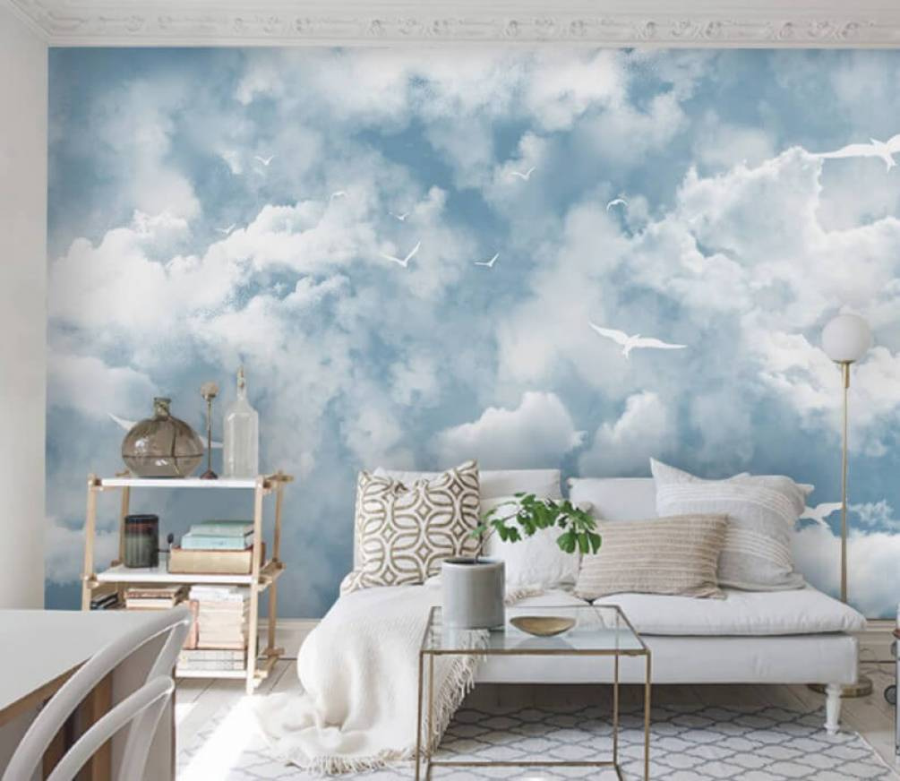 Pájaros blancos entre nubes — interior 1