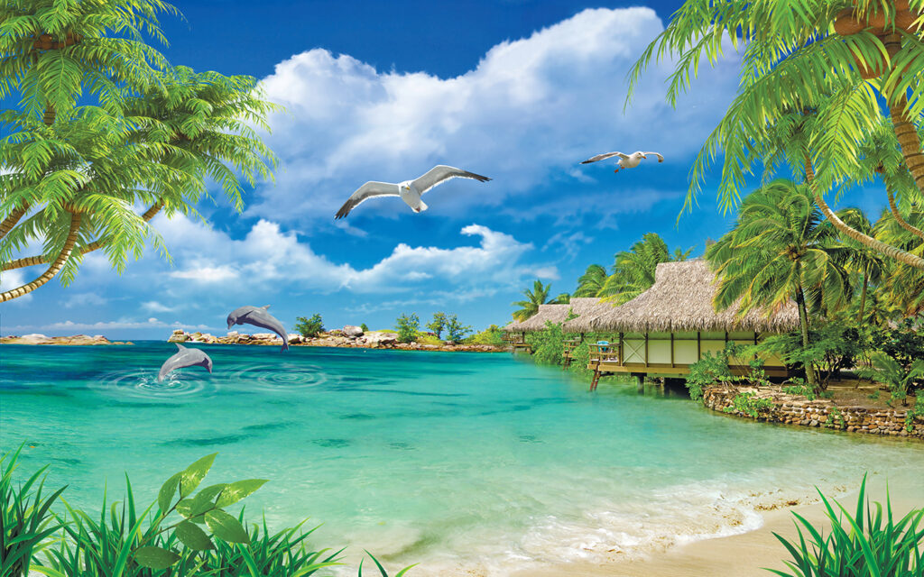 Bahía tropical azul — diseño completo