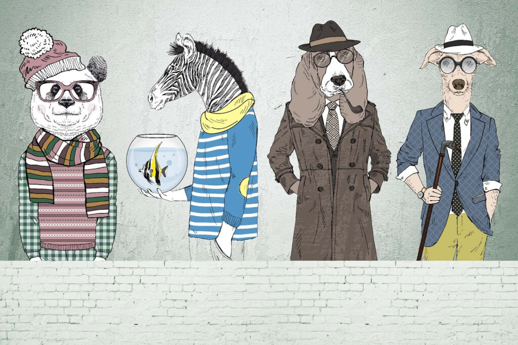 Animales con ropa elegante — diseño completo