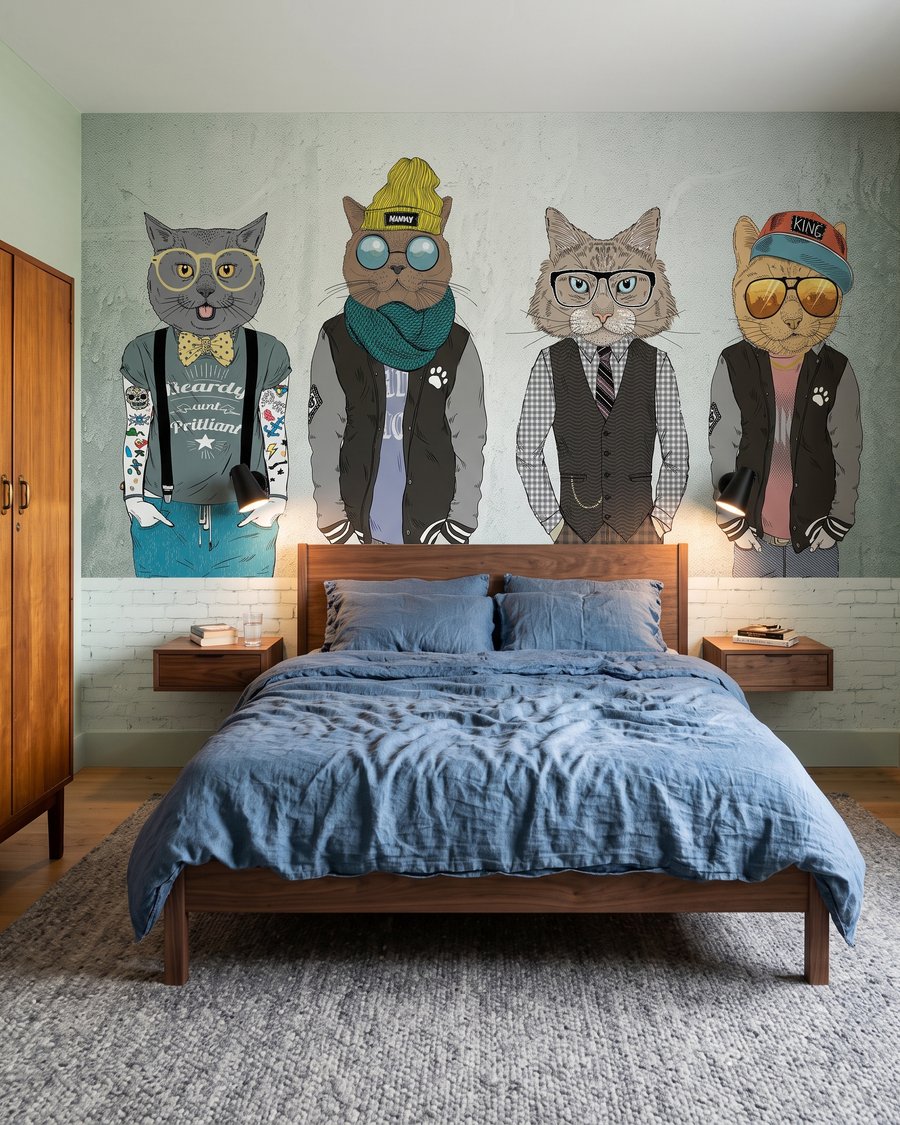 Animales con sombreros en un interior