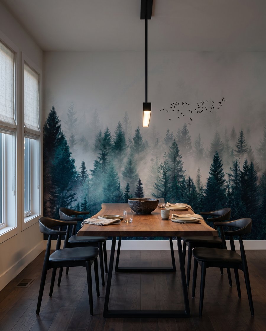 Pájaros sobre pinos verdes — interior 6