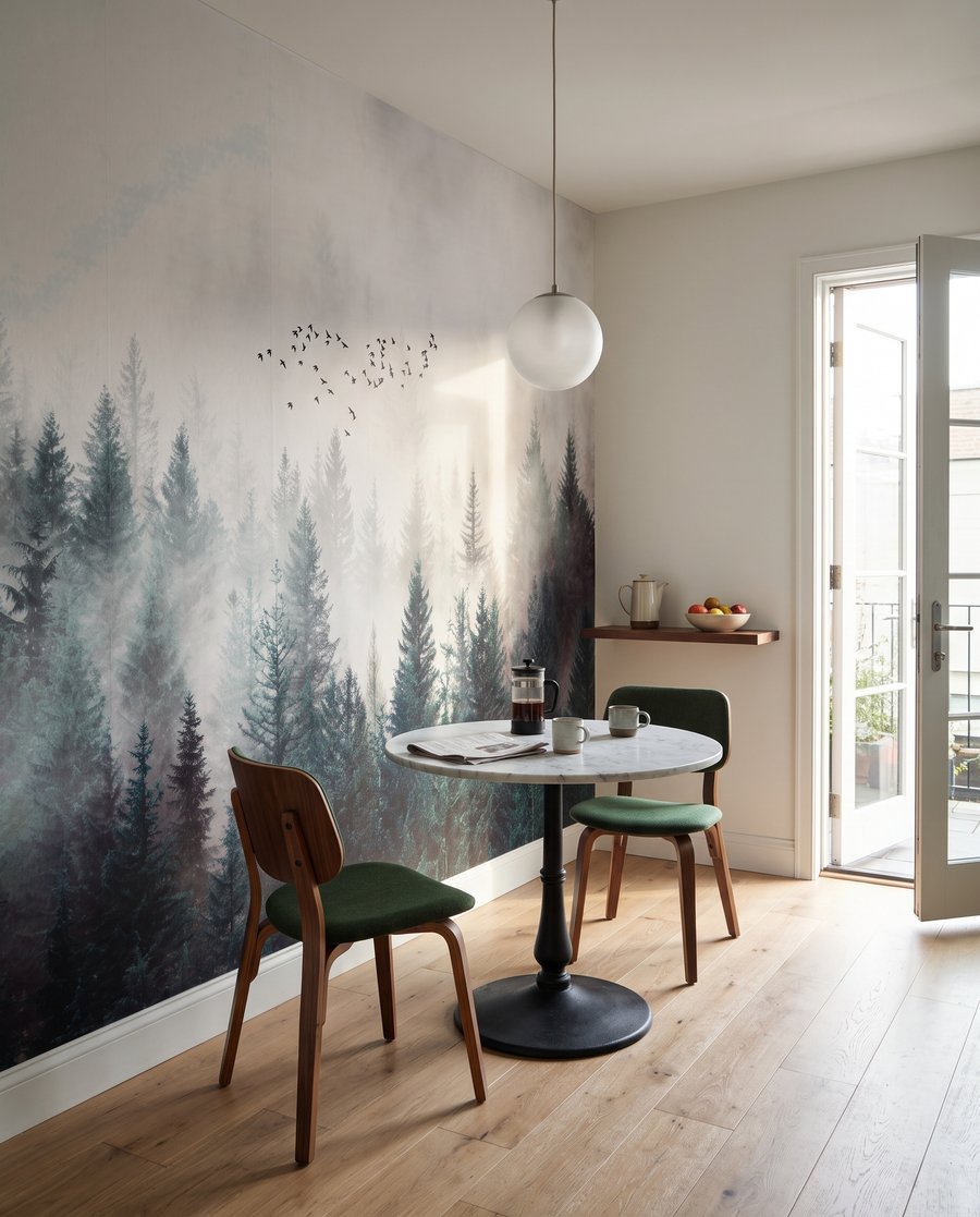 Pájaros sobre pinos verdes — interior 7