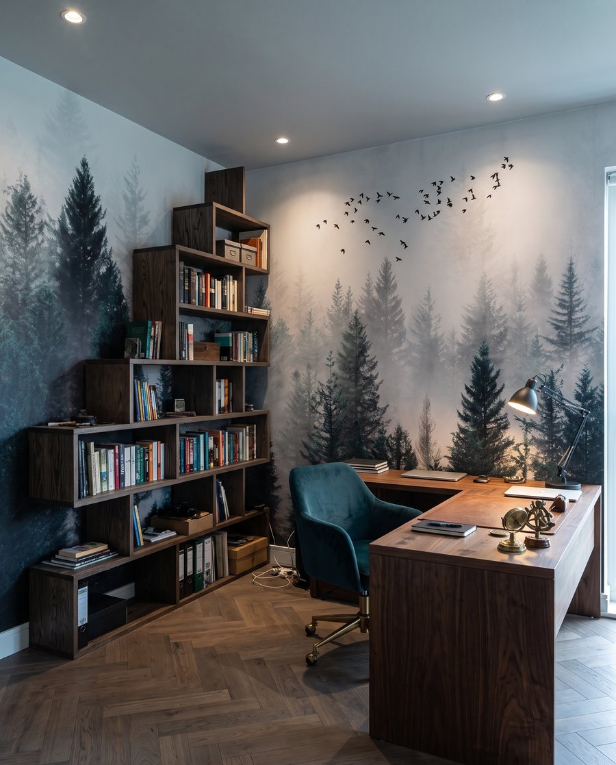 Pájaros sobre pinos verdes — interior 8