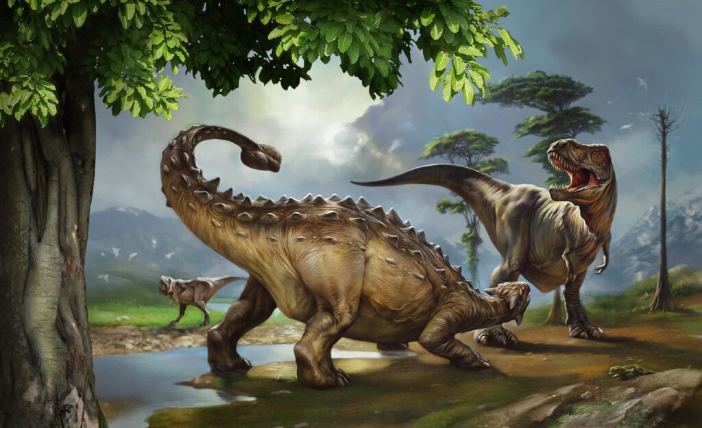 Dinosaurios junto al río — diseño completo