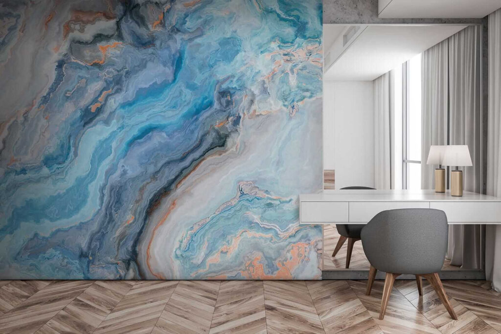 Bandas azules en piedra — interior 2