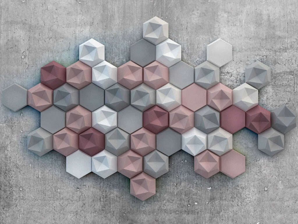 Hexágonos sobre gris — diseño completo