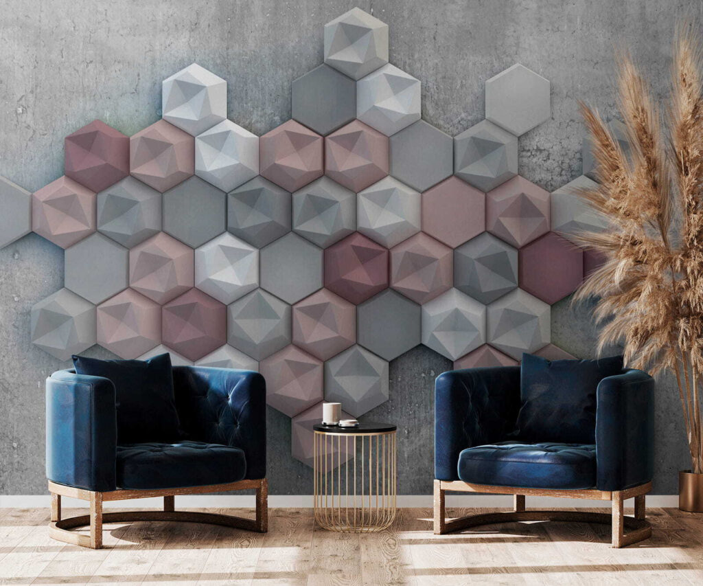 Hexágonos sobre gris — interior 3