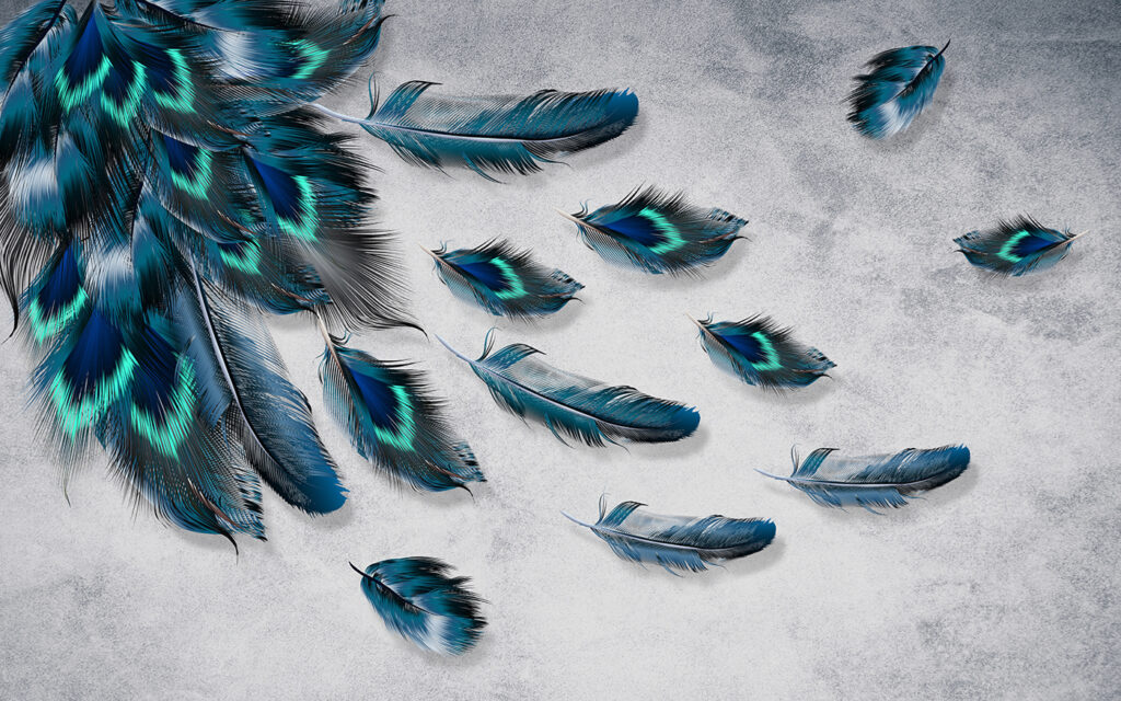 Plumas azules y turquesa — diseño completo