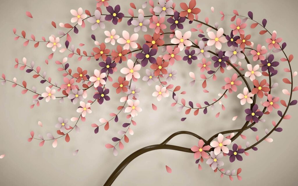 Flores sobre rama ornamental — diseño completo
