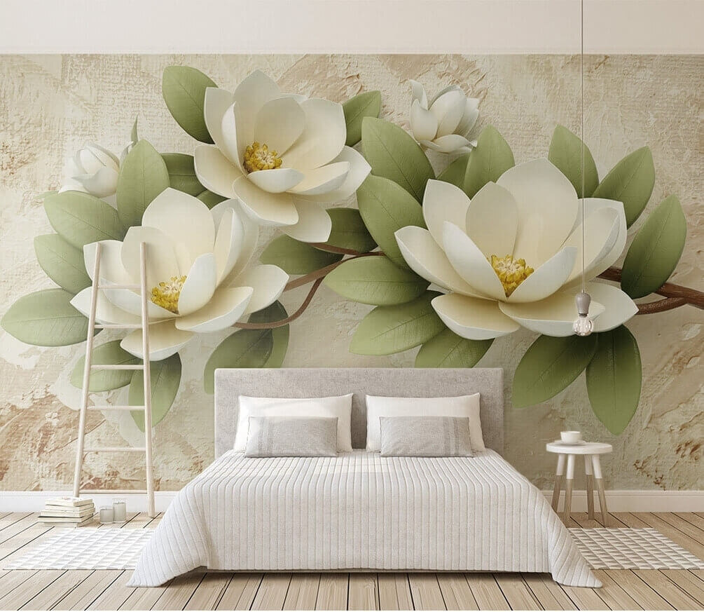 Magnolia blanca sobre beige — interior 1