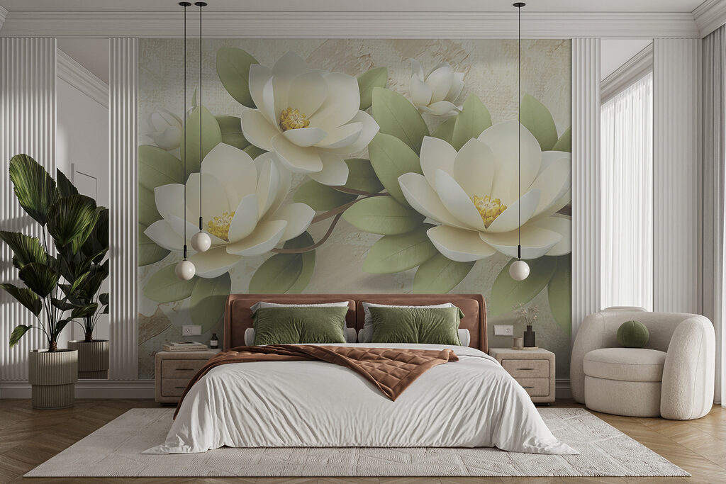 Magnolia blanca sobre beige — interior 3