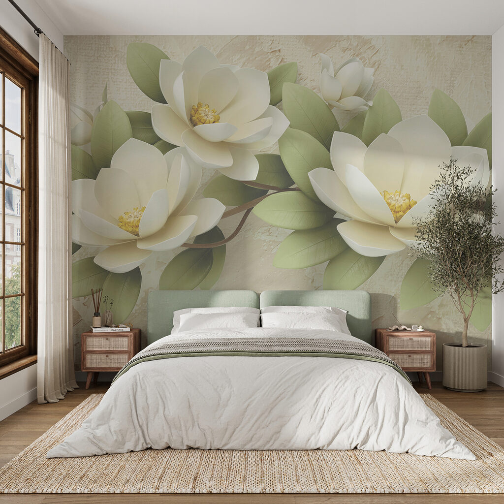 Magnolia blanca sobre beige — interior 4