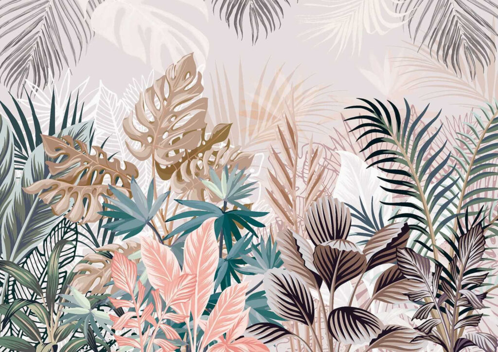Hojas tropicales en pastel — diseño completo