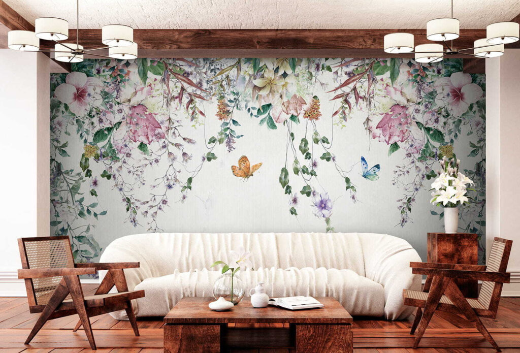 Guirnaldas con mariposas en un interior