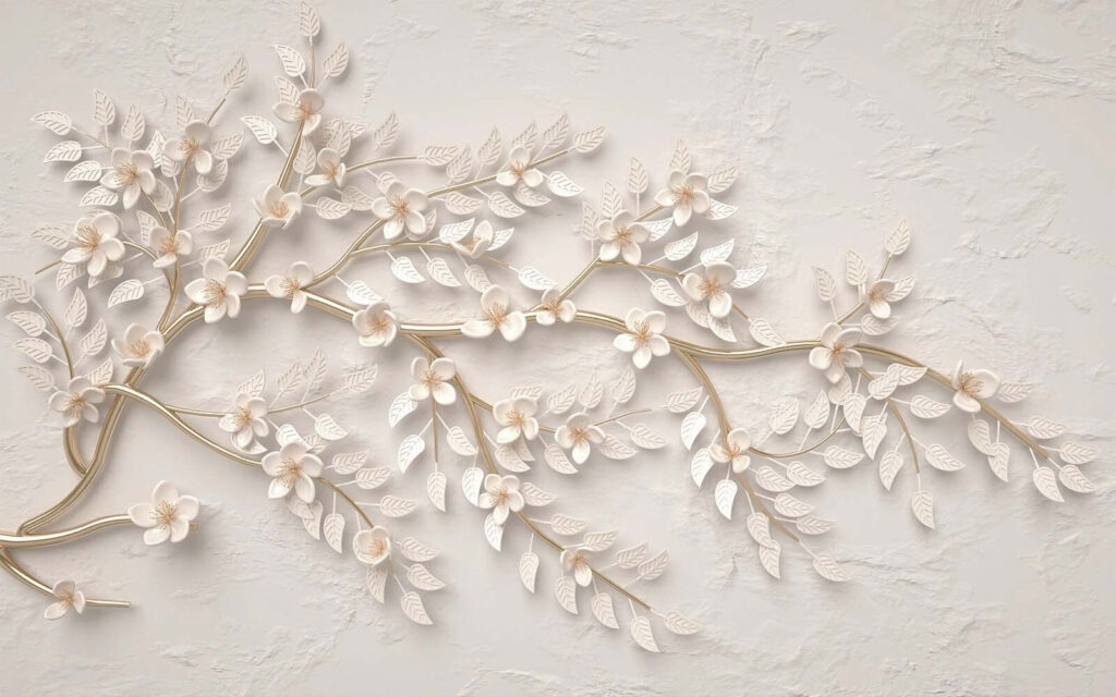 Rama blanca en relieve — diseño completo