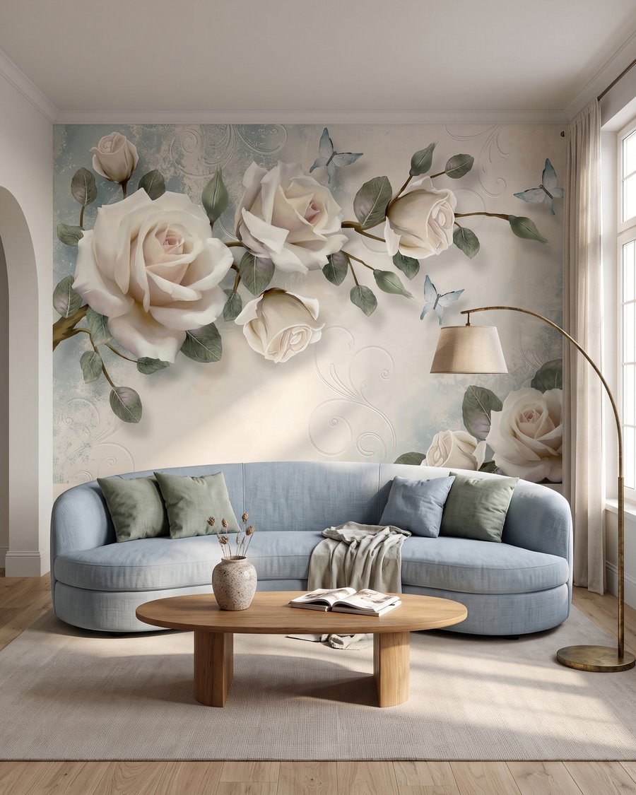 Rosas entre huecos claros en un interior