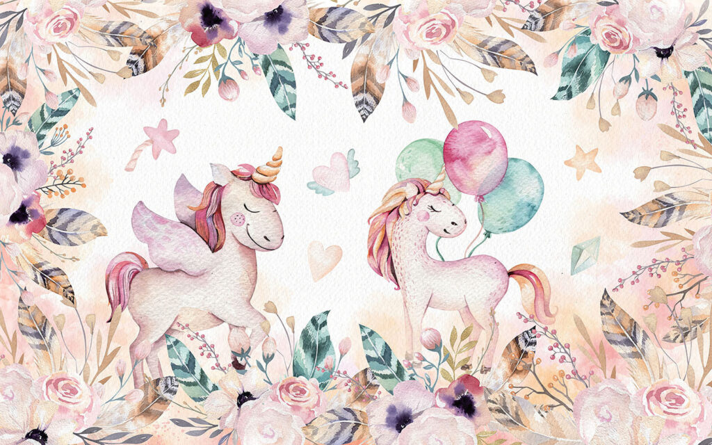 Unicornios con globos — diseño completo